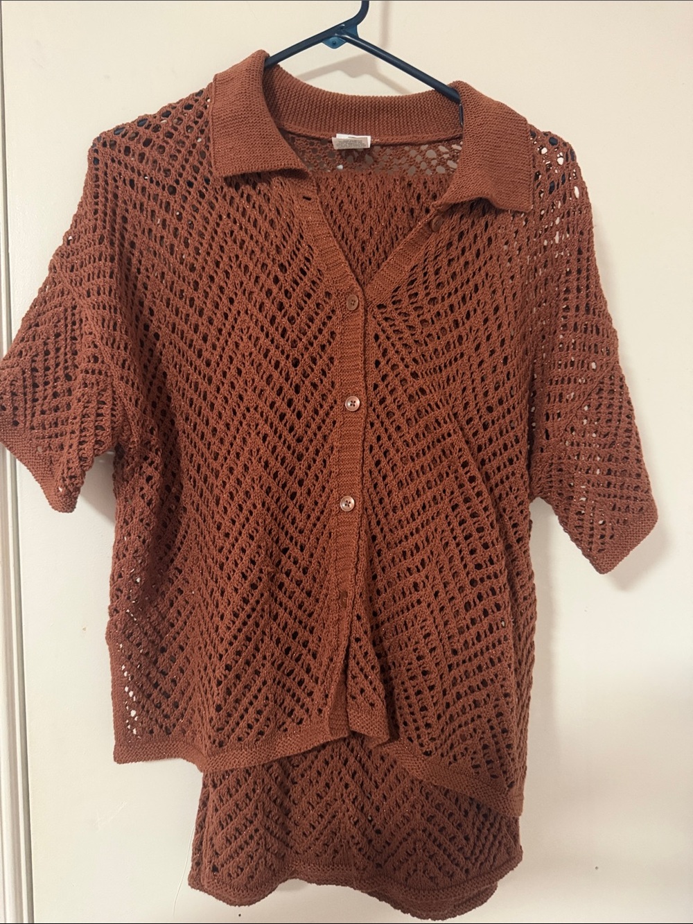 Women's Open-Knit Button Front Sweater in Rust New Never Used
